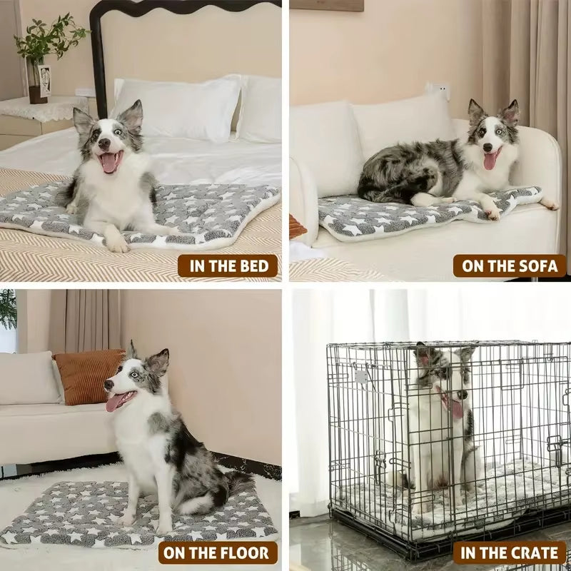 Dog Sleeping Mat Pet Bed Cat Bed Soft Hair Thickened Blanket Pad Fleece Home Washable Warm Bear Pattern Blanket Pet Supplies